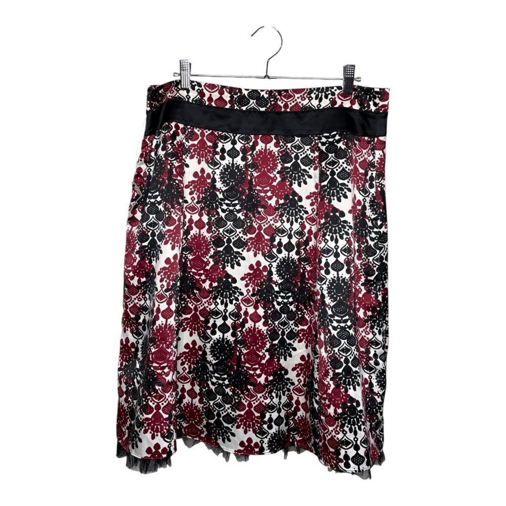 NWT Worthington Red Black Ivory Satin Skirt Sz 16